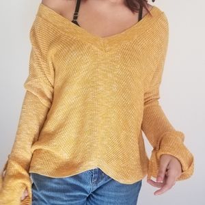 Express Loose Knit V Neck bell Sleeve Tie detail on Cuffs